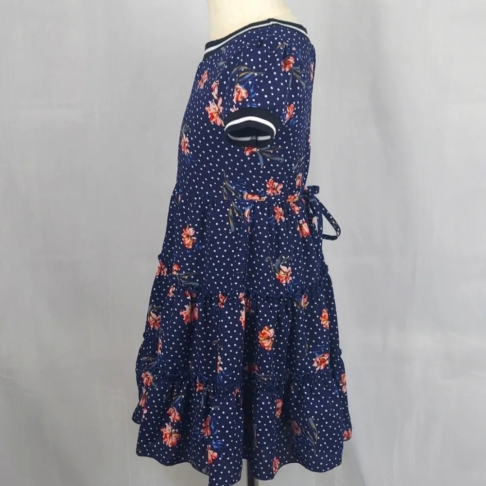 Zunie Floral tiered dress with ruffles tieback polka dot - blue - size 6X
